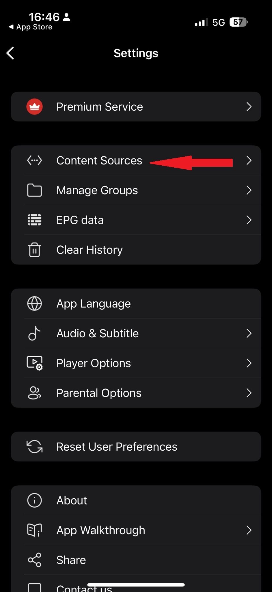 IPTV Content Sources Menu